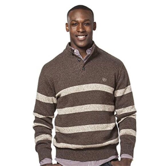 Chaps Men's Classic-Fit Striped Mockneck Twist Sweater Walnut Size XL - Picture 1 of 7